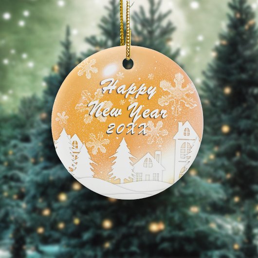 Goud Wit Sneeuwhuis Kerst Nieuwjaar Keramisch Ornament