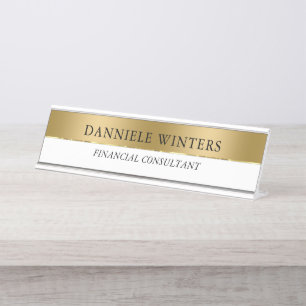 Goud & Witte Achtergrond Zwarte Typografie Bureau Naambordje