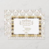 Goud Witte Art Deco Gatsby Jaren 20 Stijl Trouw RS RSVP Kaartje (Voorkant / Achterkant)