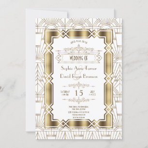 Goud Witte Art Deco Gatsby Jaren 20 Stijl Trouwen Kaart