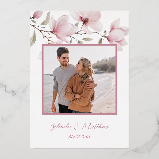 Goud Witte Bloemen Folie Uitnodiging (Achterkant)