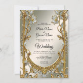 Goud Witte Bloemen Huwelijksuitnodiging Kaart (Voorkant)