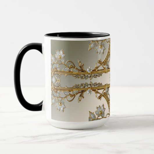 Goud  Witte Bloemen Mok (Links)