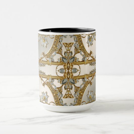 Goud  Witte Bloemen Mok (Midden)