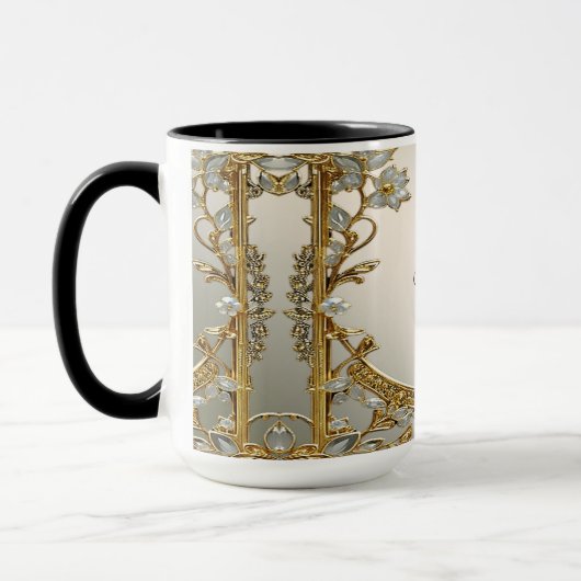 Goud  Witte Bloemen Mok (Links)