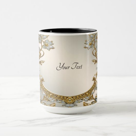 Goud Witte Bloemen Mok (Midden)