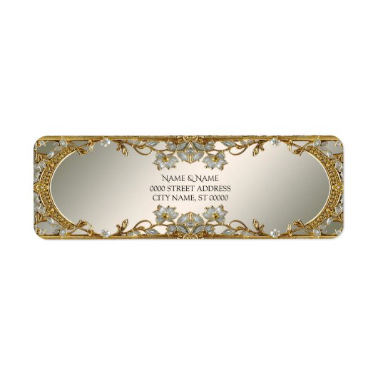 Goud Witte Bloemen Retour Adres Label (Voorkant)