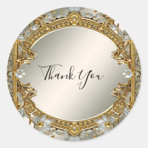 Goud  Witte Bloemen Zegel bruiloft Sticker