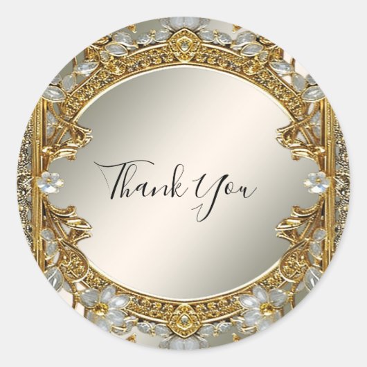 Goud  Witte Bloemen Zegel bruiloft Sticker (Voorkant)