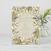 Goud Witte Crème Ecru Botanische bladeren Bruidskl Kaart (Staand voorkant)