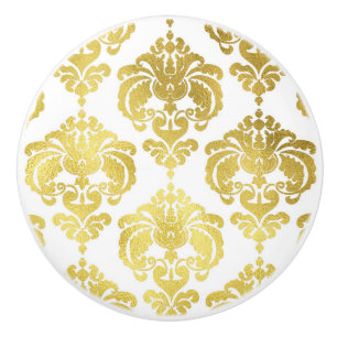 Goud & Witte Damast Elegante Slaapkamer Kast Keramische Knop