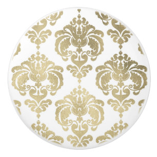 Goud & Witte Damast Elegante Slaapkamer Kast Keramische Knop