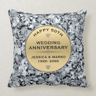 Goud & witte diamanten 50ste huwelijksjubileum kussen