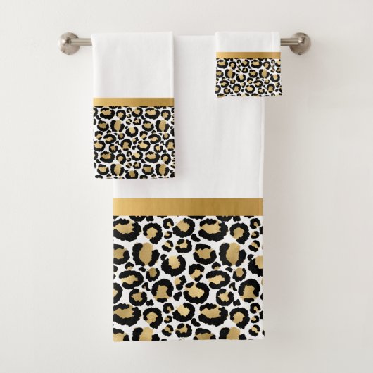 GOUD WITTE DIERLIJKE LEOPARD BATHROOM-REEKS BAD HANDDOEK (Insitu)