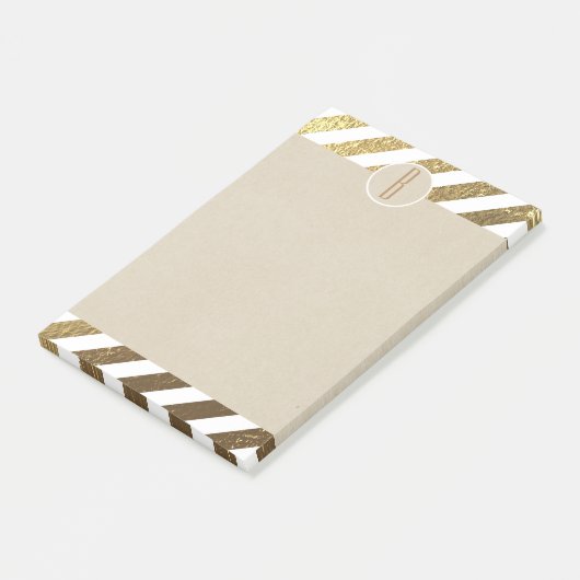 Goud & Witte Folie Strepen Kraft Rustiek Monogram Post-it® Notes (Schuin)