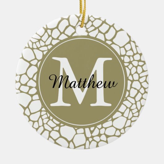 Goud Witte Giraffe Print Monogram Keramisch Ornament (Voorkant)