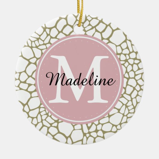 Goud Witte Giraffe Print Monogram Keramisch Ornament (Voorkant)