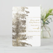 Goud & Witte Glam Dennenboom Rustieke Bos Bruiloft Kaart (Staand voorkant)
