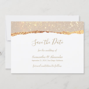 Goud Witte Glitter Marmer Save the Date Kaart