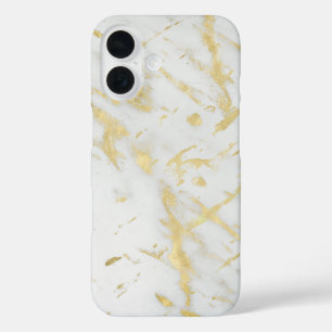 Goud & Witte Marmer Glam Designer Moderne Stijl iPhone 16 Hoesje