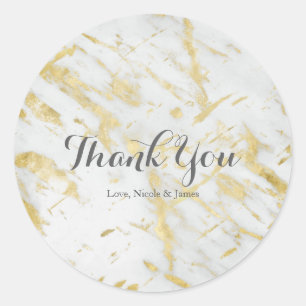 Goud & Witte Marmer Glam Elegante Moderne Trouw Ronde Sticker