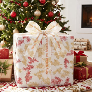 Goud Witte Moderne Elegante Botanische Kerstmis Grosgrain Lint