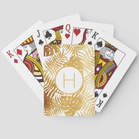 Goud-witte palmoverbladeren monogram pokerkaarten (Achterkant)
