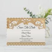 Goud  witte parels Bewaar de datum Kaart (Staand voorkant)