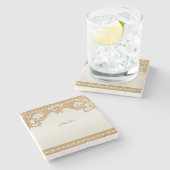 Goud  Witte Parels Stone Onderzetter (Zijkant)