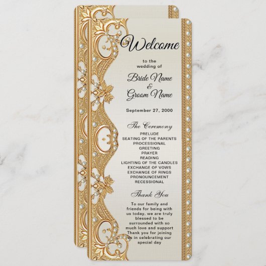 Goud  Witte Parels Trouwprogramma Programma (Voorkant / Achterkant)