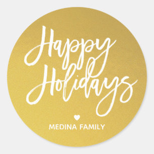 Goud Witte Script Prettig Nieuwjaar Ronde Sticker