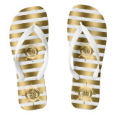 Goud & witte strepen met nautische bootwiel teenslippers (Voetbed)