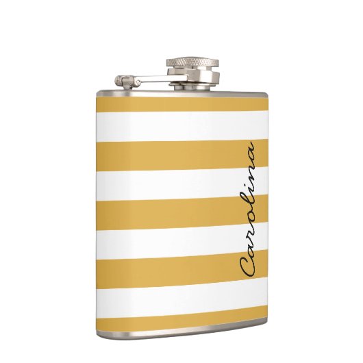 Goud Witte Strepen Patroon Zwart Aangepaste Naam Heupfles (Rechts)