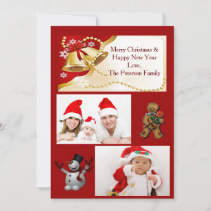 Goud XMas Bells, krinters and Snowflakes Flat Kaar Feestdagenkaart