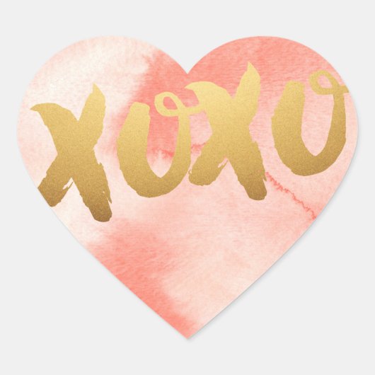 Goud XOXO liefde Roze waterverf Hart Stickers (Voorkant)
