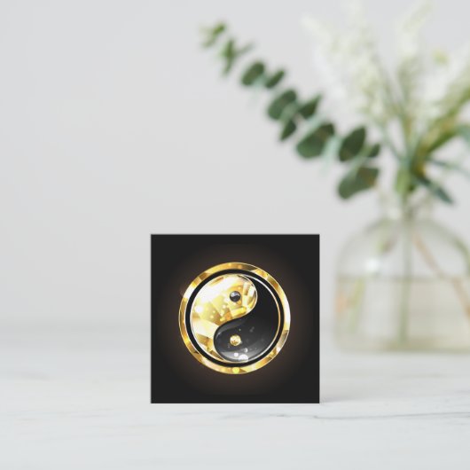 Goud Yin Yang op zwart Aanbevelingskaartje (Staand voorkant)