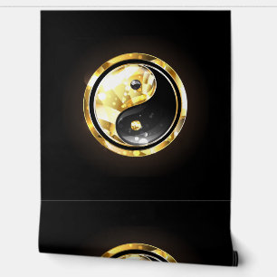 Goud Yin Yang op zwart Behang