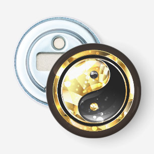 Goud Yin Yang op zwart Button Flesopener
