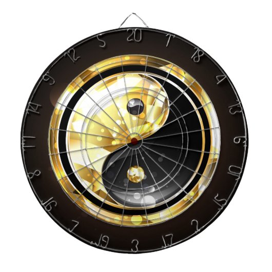 Goud Yin Yang op zwart Dartbord (Voorkant)