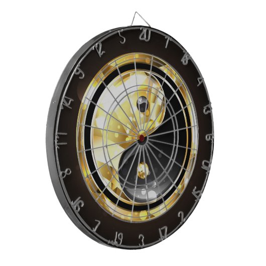 Goud Yin Yang op zwart Dartbord (Voorkant Links)