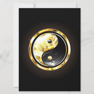 Goud Yin Yang op zwart Feestdagenkaart