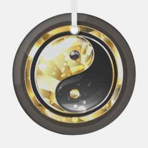 Goud Yin Yang op zwart Glas Ornament