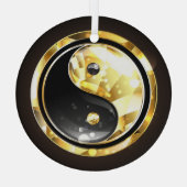 Goud Yin Yang op zwart Glas Ornament (Achterkant)