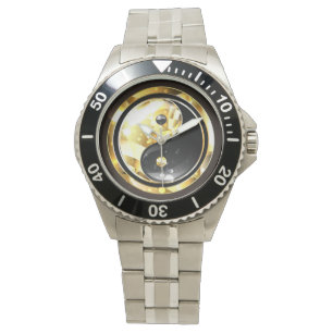 Goud Yin Yang op zwart Horloge