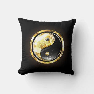 Goud Yin Yang op zwart Kussen
