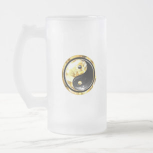 Goud Yin Yang op zwart Matglas Bierpul