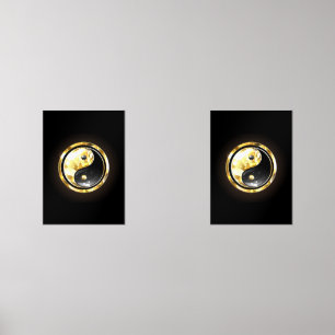 Goud Yin Yang op zwart Muurkunst Sets