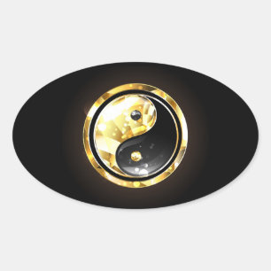 Goud Yin Yang op zwart Ovale Sticker