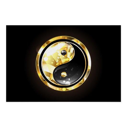 Goud Yin Yang op zwart Perfect Poster (Voorkant)
