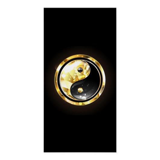 Goud Yin Yang op zwart Perfect Poster (Voorkant)